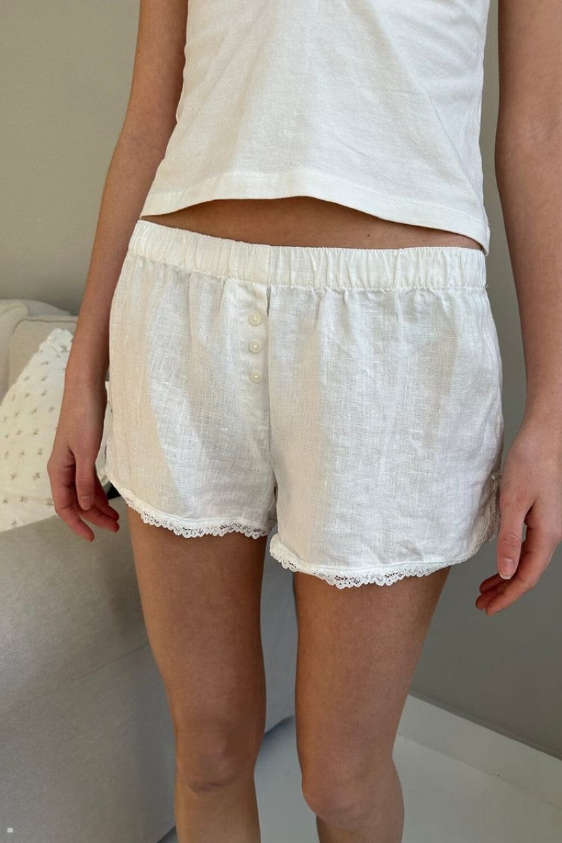 Short Brandy Melville Keira Linen Dentelle Blanche | RCH-13912099